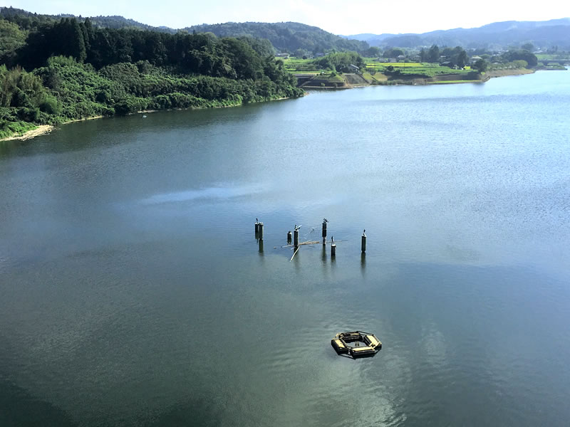 高滝湖のオブジェを展望塔の上から見る(2)