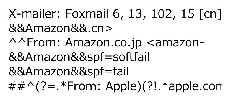 Spam Mail Killer 禁止リスト（ヘッダー）の一例