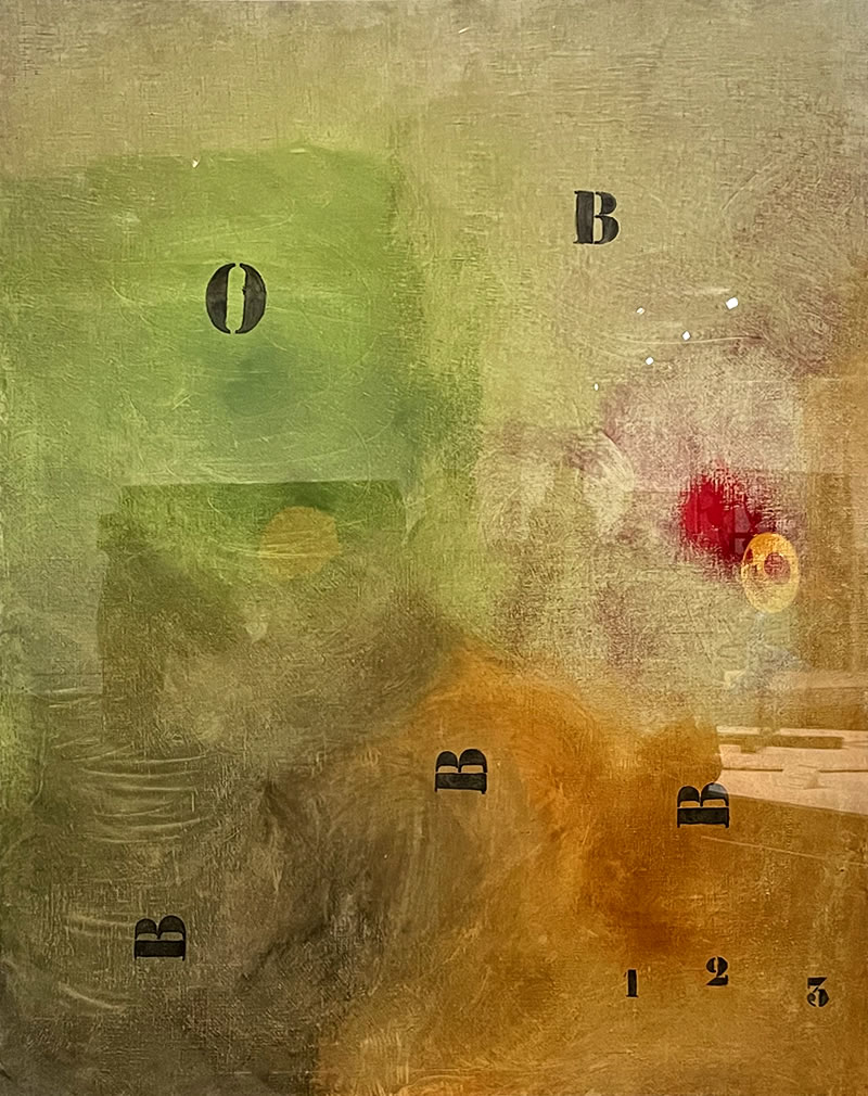 東京都美術館ミロ展の展示作品(74)：火花に引き寄せられる文字と数字 III（1968）