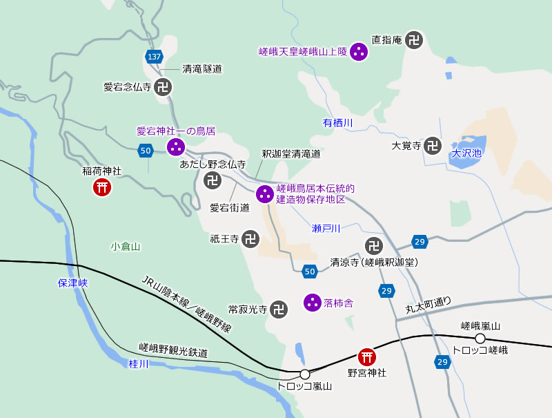 京都市右京区嵯峨鳥居本付近の地図