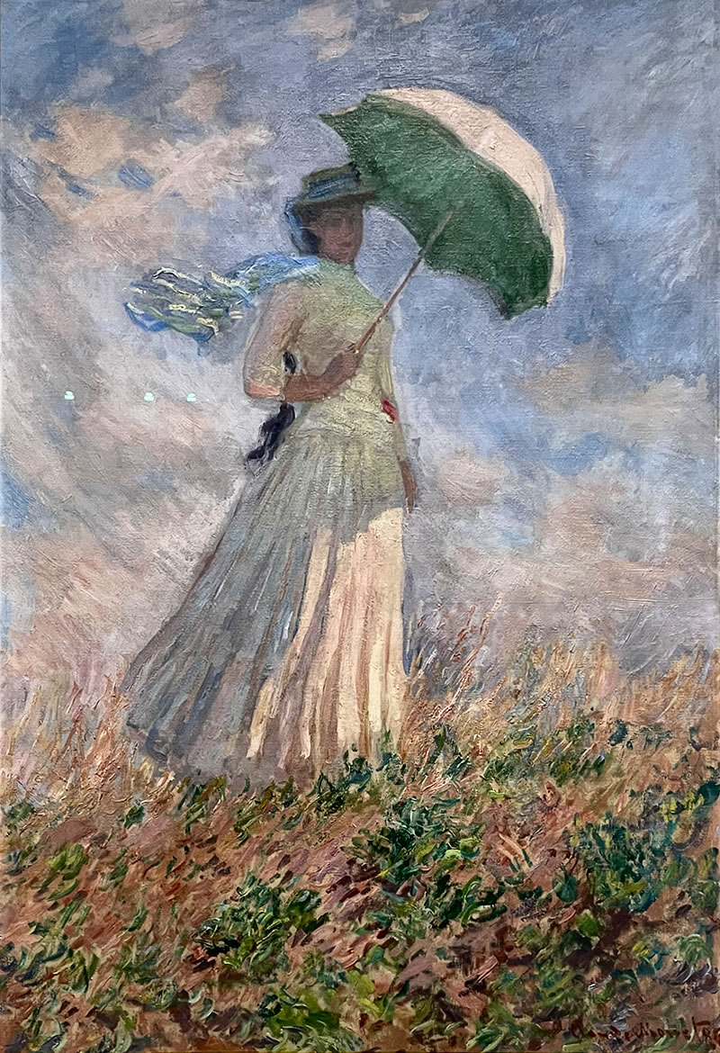 アーティゾン美術館「モネ没後100年 クロード・モネ 風景への問いかけ」展の展示作品 No.54：クロード・モネ 日傘を持つ右向きの女（1886）