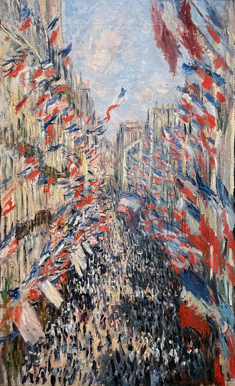 アーティゾン美術館「モネ没後100年 クロード・モネ 風景への問いかけ」展の展示作品 No.45：クロード・モネ パリ、モントルグイユ街、1878年6月30日の祝日（1878）