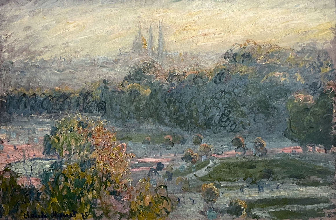 アーティゾン美術館「モネ没後100年 クロード・モネ 風景への問いかけ」展の展示作品 No.44：クロード・モネ 黄昏、チェイルリーの庭（1876）